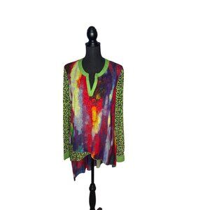 Dor Dor Couture Women's Wildly Bold & Colorful Tunic Blouse Size L
